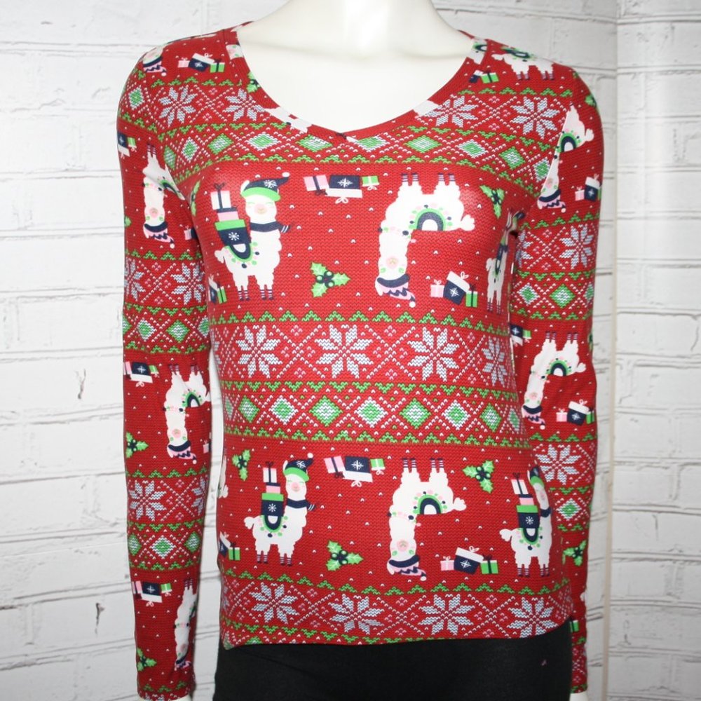 ❤️🎄 Christmas Llama Long Sleeve Tee · No Boundaries · Size Small